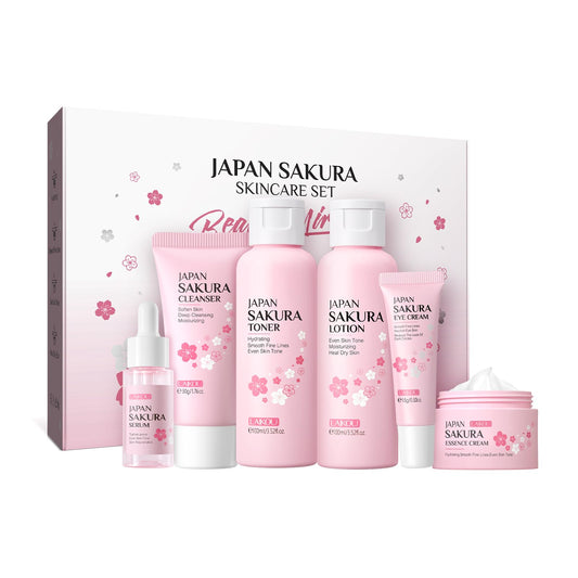 LAIKOU Skin Care Set JAPAN SAKURA Women Beauty Gift Sets Skin Care Kit with Cleanser, Toner, Lotion, Serum, Eye Cream, Face Cream Travel Kit for Women Teen Girls Mom Daughter TSA-friendly Sizes 6pcs