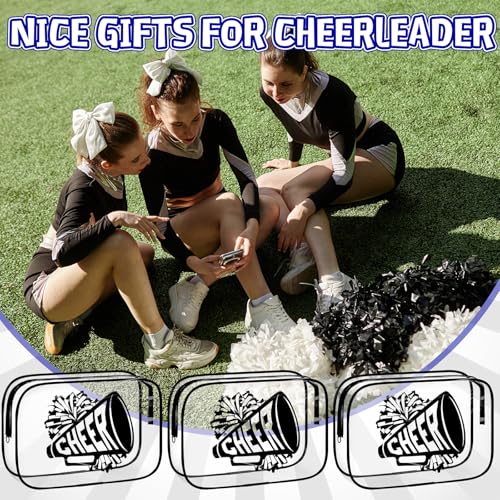 Kacctyen 24 Pcs Cheer Team Gifts Cheer Makeup Bag Bulk for Team Sport Gifts PVC Clear Cosmetic Bag Cheerleader Makeup Case Toiletry Zipper Pouch for Sport Cheerleading, 7x4.7x2.4''(Black)