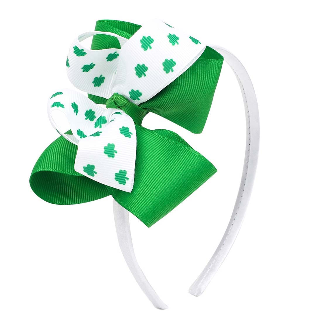 ZCYYYS St. Patrick's Day Headband for Baby Girls Green Shamrock Clover Bow Headbands TSFG10 (White G)