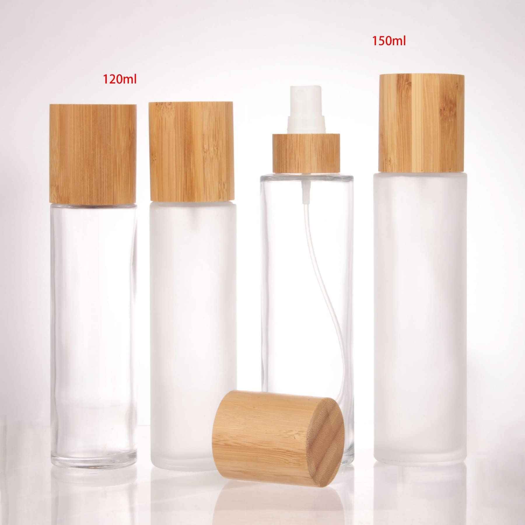 COSIDEA 12 pcs Empty 4oz /120ml bamboo lid clear glass spray bottle with fine mist despenser head for liquid perfume toiletries containers, toner bottles