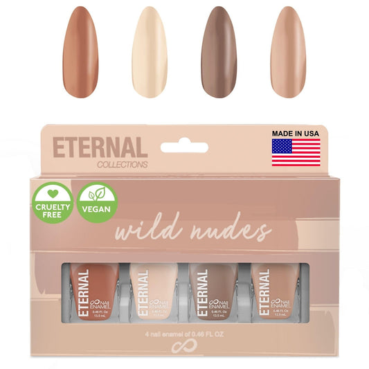 Eternal Nude Nail Polish Set for Women (WILD NUDES) - Brown Nail Polish Set for Girls | Long Lasting & Quick Dry Nail Polish Kit for Home DIY Manicure & Pedicure | Made in USA, 13.5mL (Set of 4)