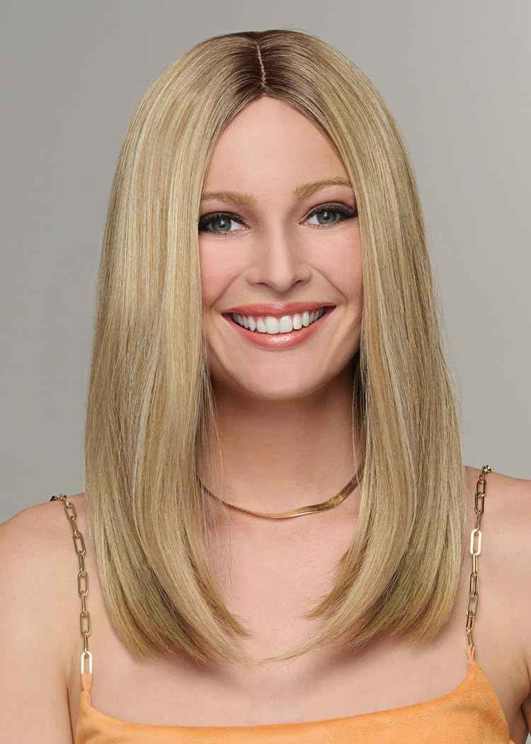 Hairuwear Hairdo Sleek For The Week Straight Asymmetrical Shoulder Length Wig, Average Cap, SS25 Rooted Ginger Blonde