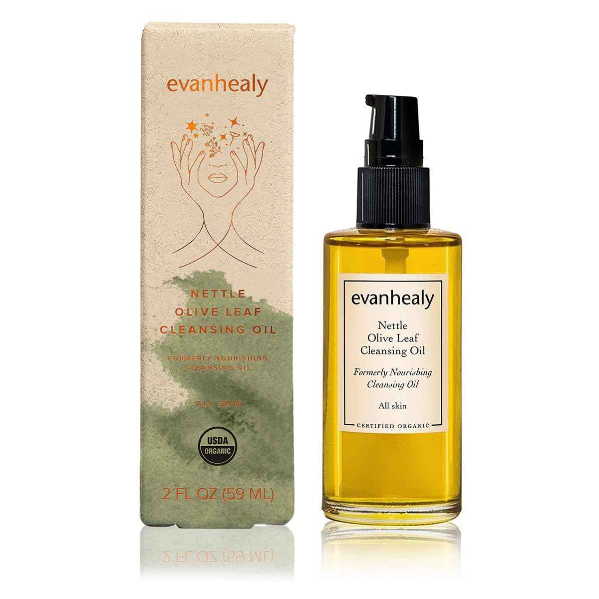 evanhealy Nettle Olive Leaf Cleansing Oil | Organic Facial Oil-Cleanser for Makeup, Cosmetics, Sunscreen | Gentle Esssential OilFree Cleanser for Sensitive, Congested Skin