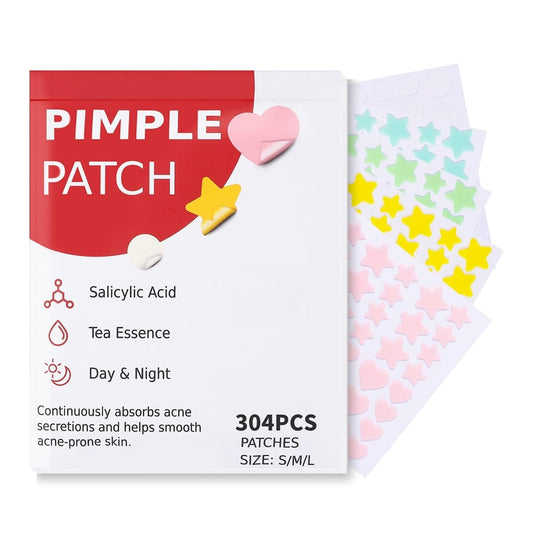 Pimple Patches for Face 304pcs,Hydrocolloid Acne Patches Star,Zit Patches,Pimple Popper Tool Kit,Facial Skin Care Products Containing Salicylic Acid,Tea Tree Oil and Calendula Oil