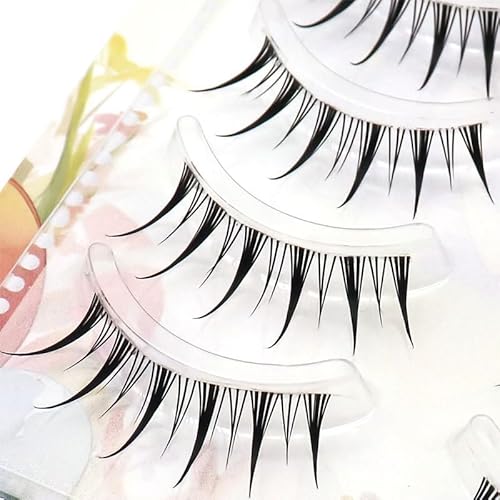 Fake Eyelashes Natural Look False Eye Lashes Daily Strip Cross Clear Band 9-11mm Cross Lashes Invisible Thin band Cute Lash for Wedding Daily Work Manga Eye Makeup 5 Pairs L01