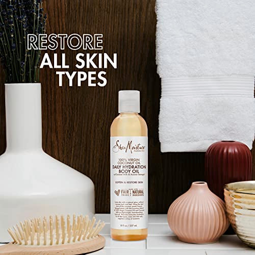 SheaMoisture Daily Hydration Body Oil Virgin Coconut Oil For Dry Skin Paraben Free 8 oz & Bath, Body and Massage Oil Lavender Wild Orchid Calming Moisturizer for Sensitive Skin 8 oz