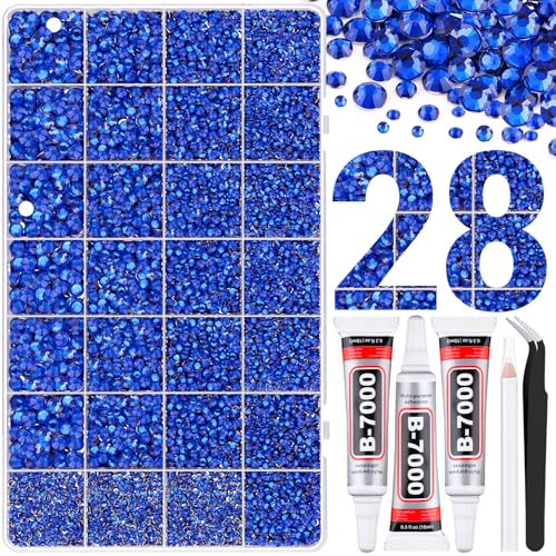 Royal Blue 30000Pcs Resin Rhinestones with Tweezers & B7000 Glue - Large Pack for Crafts & DIY Jewelry