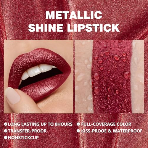 Long Lasting Waterproof Burgundy Metallic Lipstick - Ilembane
