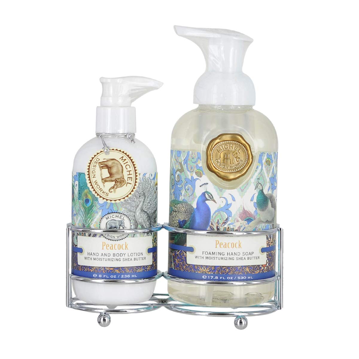 Michel Design Works Scented Foaming Hand Soap and Lotion Caddy Gift Set, Peacock