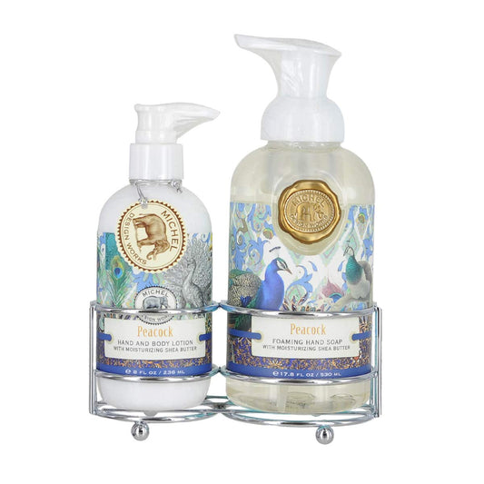 Michel Design Works Scented Foaming Hand Soap and Lotion Caddy Gift Set, Peacock