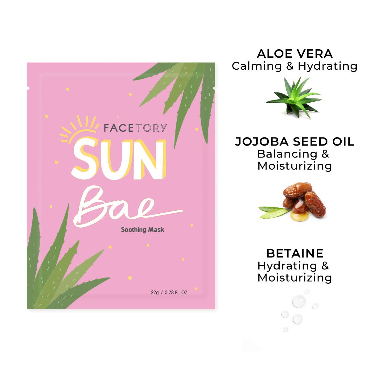 FACETORY K Beauty Face Mask Skin Care - SUN BAE SOOTHING Sheet Mask with Aloe & Shea Butter | After Sun Care, Soothe & Restore (10 Pack)