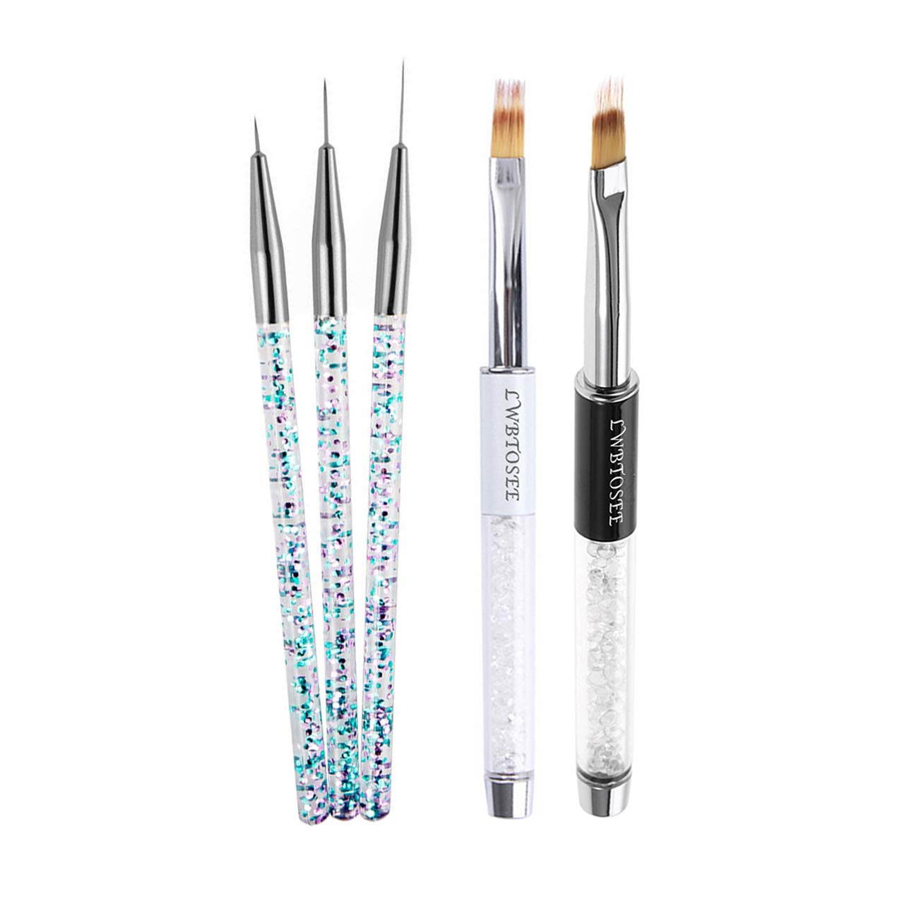 LWBTOSEE Nail Ombre Brush Nail Art Painting Pen Brush UV Gel Polish Gradient Color Rhinestone Crystal Pen UV Gel Brushes Painting Tools (Silver)