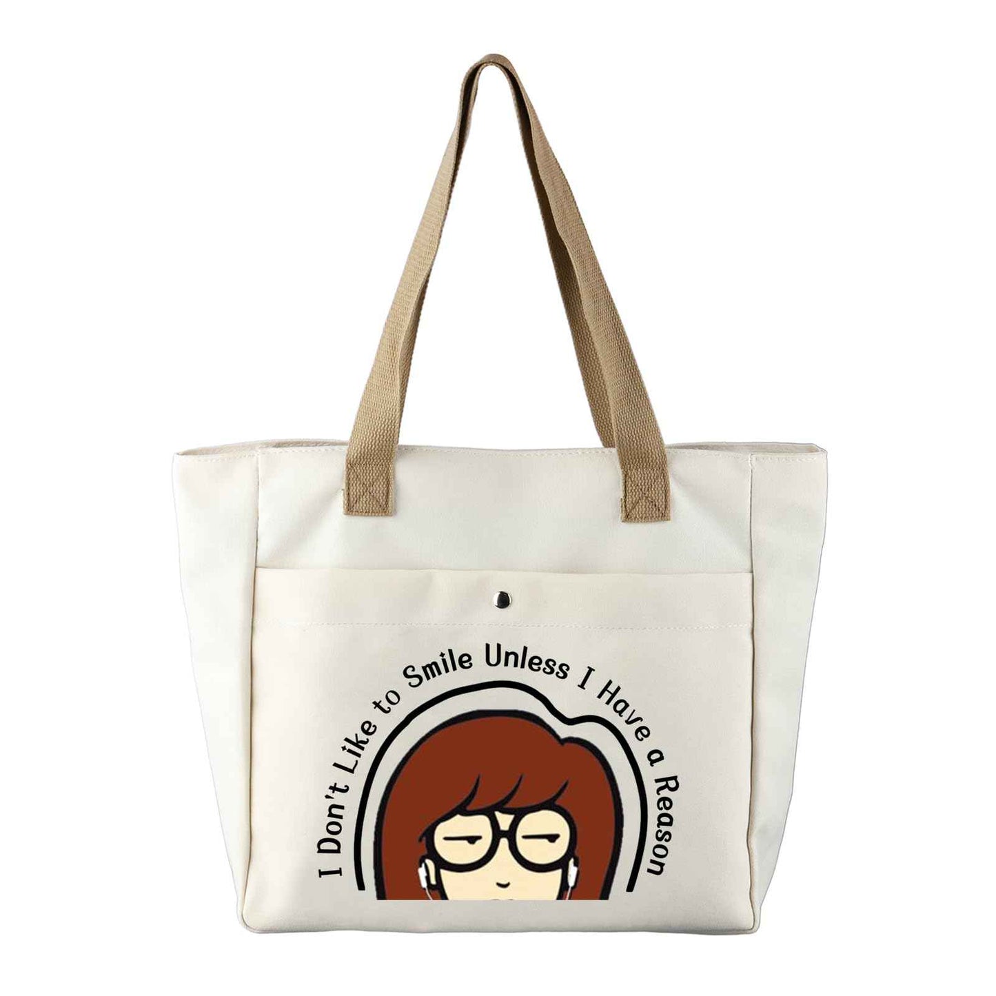 CMNIM Cartoon Merchandise Gift I Don't Like To Smile Unless I Have a Reason Larger Tote Bag 90s TV Show Merch for Fans
