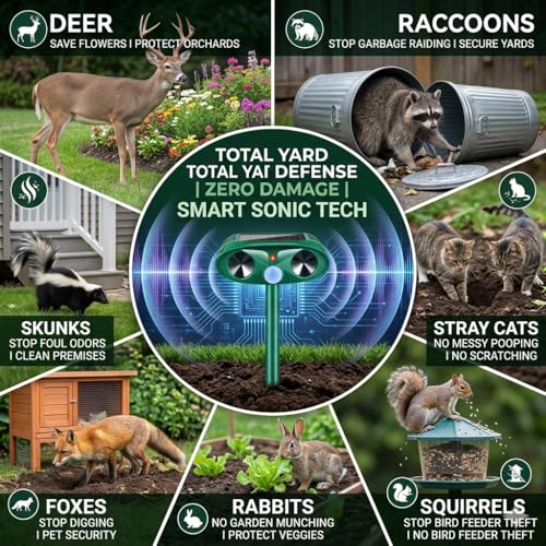 Solar Ultrasonic Animal Repellent Device 2-Pack | Motion Activated Deer Deterrent