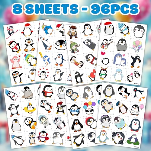96 Penguin Temporary Tattoos for Kids - Pre-Cut No Scissors
