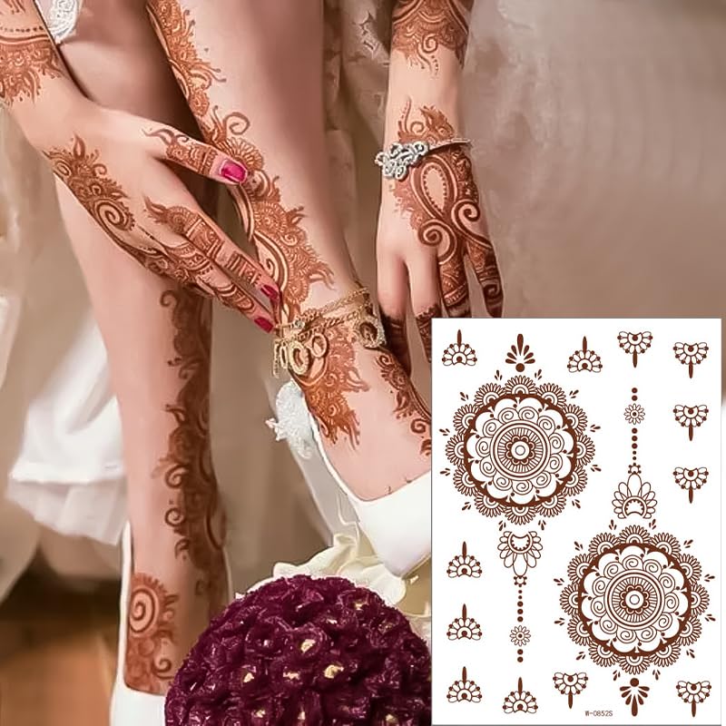 Red Brown Lace Temporary Tattoo Stickers - 8 Sheets