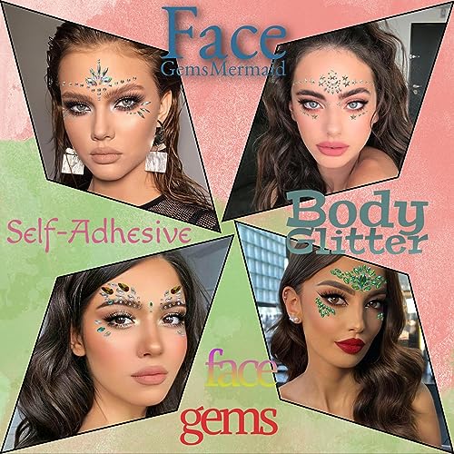 Face Gems 8 Sets Mermaid Face Jewels Self Adhesive Festival Gem Stickers Eyes Body Face Stickers Crystal Festival Accessory for Carnival, Party, Halloween