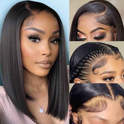 Bob Wig Human Hair 13x4 Frontal Lace Wig 12 Inch Hd Lace Front Wigs Human Hair 180 Density Bob Wig Glueless Human Hair Wig Short Human Hair Wigs for Women Pre Plucked With Baby Hair Natural Color