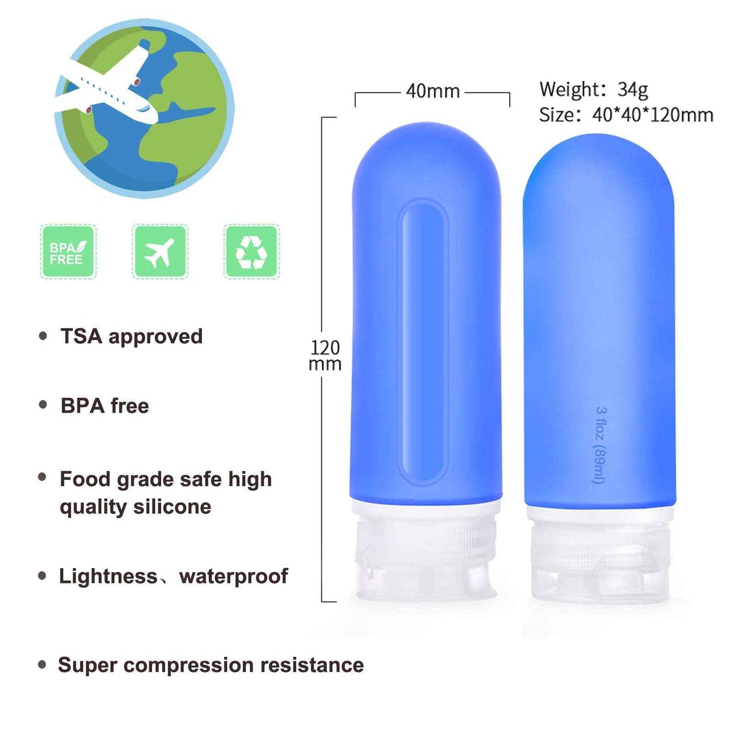 Travel Bottles for toiletries, Tsa Approved 3oz Travel Size Containers BPA Free Leak Proof Refillable Liquid Silicone Squeezable Travel Accessories for Shampoo Conditioner Lotion (4 Bottles + 2 Jars）