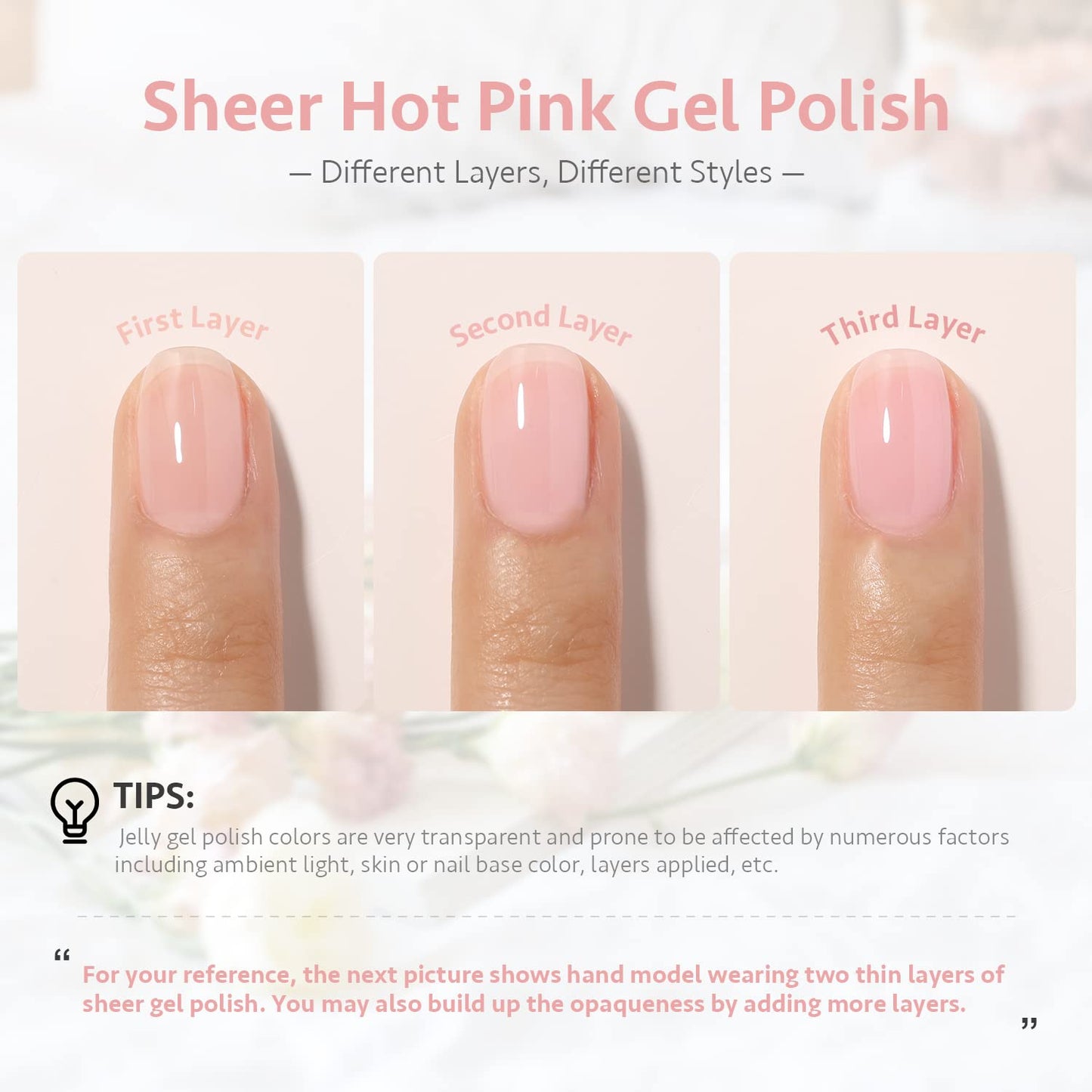 GAOY Sheer Hot Pink Gel Nail Polish, 16ml Jelly Milky Pink Translucent Color 1353 UV Light Cure Gel Polish for Nail Art DIY Manicure and Pedicure at Home