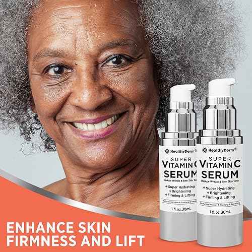 Super Vitamin C Serum for Women Over 70: Niacinamide, Vitamin C, Hyaluronic Acid, Peptides, Vitamin E, Caffeine, Bakuchiol, Hydrating, Lifting, Wrinkle & Age Spots Reduction Pack of 2