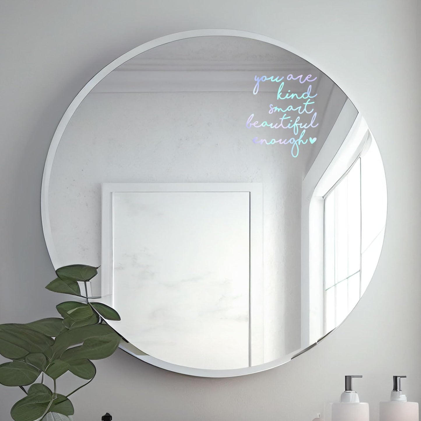 2x Mirror Decal Vinyl, Car Mirror Decal, Mirror Sticker, Positive Affirmation Decal, Affirmation Stickers for Mirror, for Kids, for Teens, Bathroom Decal, Affirmation Stickers, Set of 2 (Holographic)