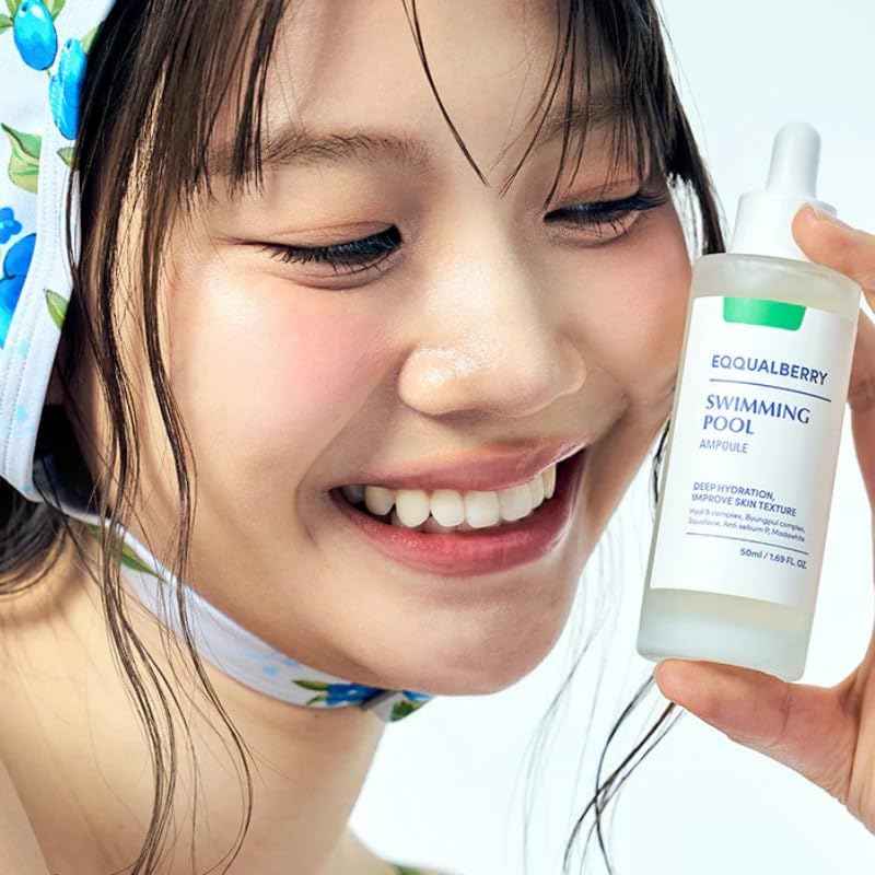 EQQUALBERRY Swimming Pool Ampoule - Hyaluronic Acid Serum for Glass Skin | Deep Hydration and Soothing with CICA Extracts | Korean Skin Care Serum, 1.69 Fl. Oz. 50ml