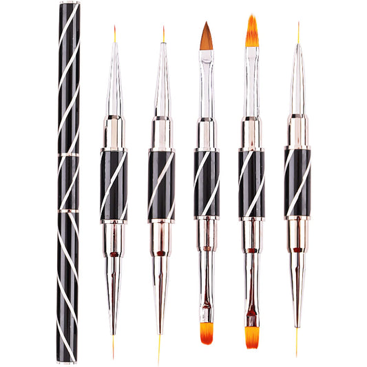 JERCLITY 5pcs Twill Black Double-Ended Nail Art Brushes Set Nail Liner Brush Nail Lace Brush Round Flat Gel Builder Brush Nail Carving Pen 3D Painting Brush Nail Design Tools for Acrylic Nails