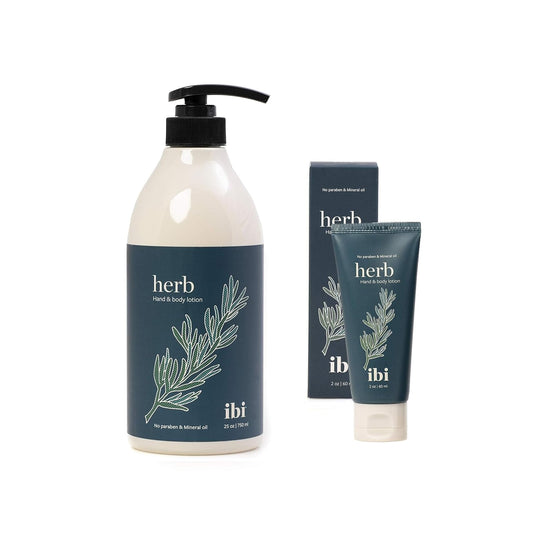 IBI Moisture Hand and Body Lotion Set For Dry Skin 750 ml Lotion and 2.02 oz Hand Cream (Herb)