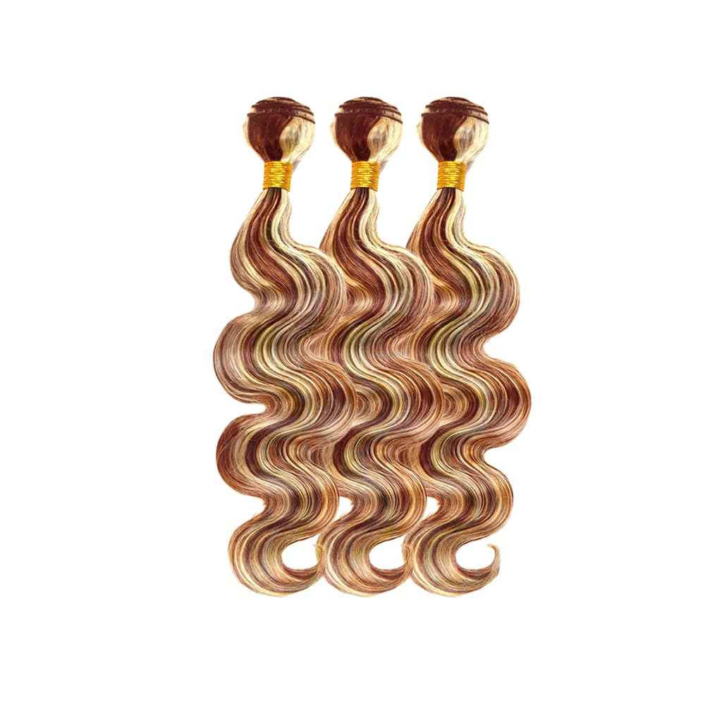 P30613 Bundles Human Hair GveoXvo Highlight Body Wave Bundles 22 24 26 Inch Peruvian Virgin 2 Tone Brown Mixed With 613 Bundle Hair Extensions