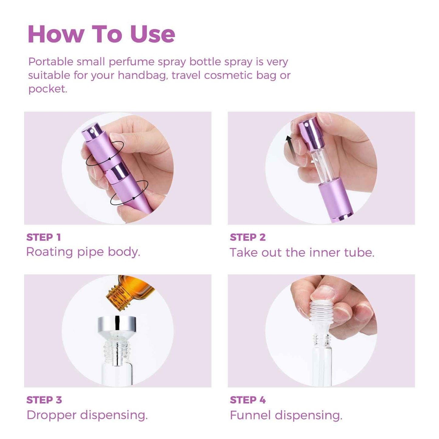 Augwontior Travel Perfume Bottle Refillable, Mini Cologne Travel Size Bottle, Empty Perfume Atomizer, Portable Atomizer Sprayer Dispenser with 3 Sets of Filling Tools (8ml, 3 Pack)