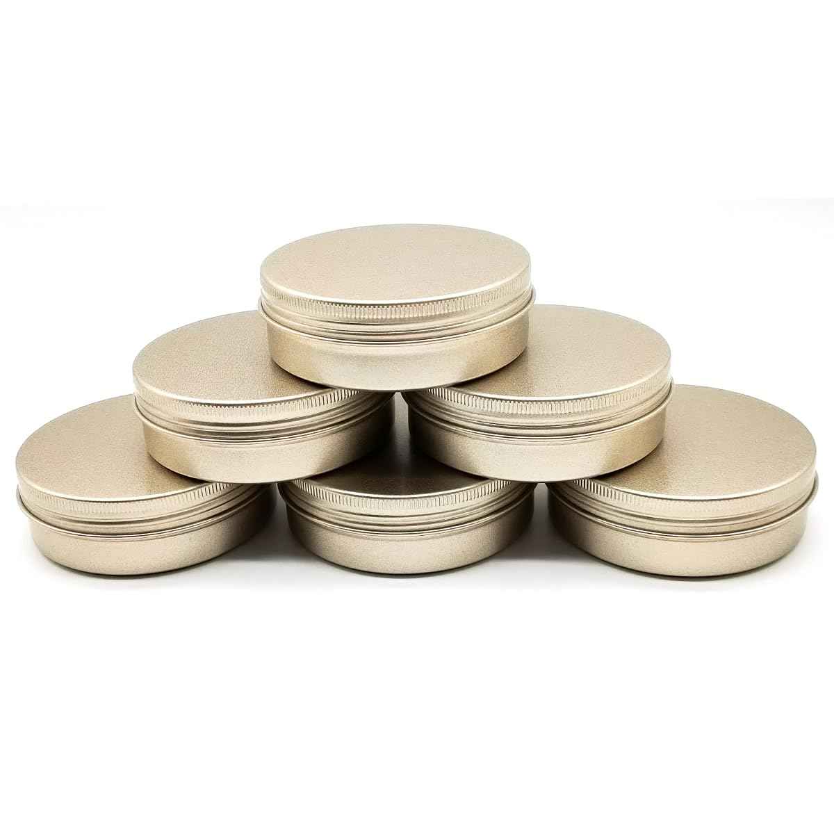 Wopanxye Aluminum Tin Cans, 6pcs 100ml/3oz Metal Round Storage Tin, 100gram Makeup Sample Container, Empty Travel Tins for Candle, Salve, Cosmetics, Face Cream, Lip Gloss Balm, Paints, Tea, Matte-Gold