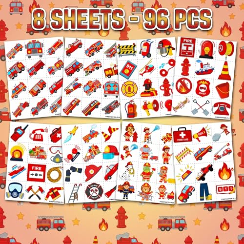 Firefighter Temporary Tattoos for Kids, 96 PCS