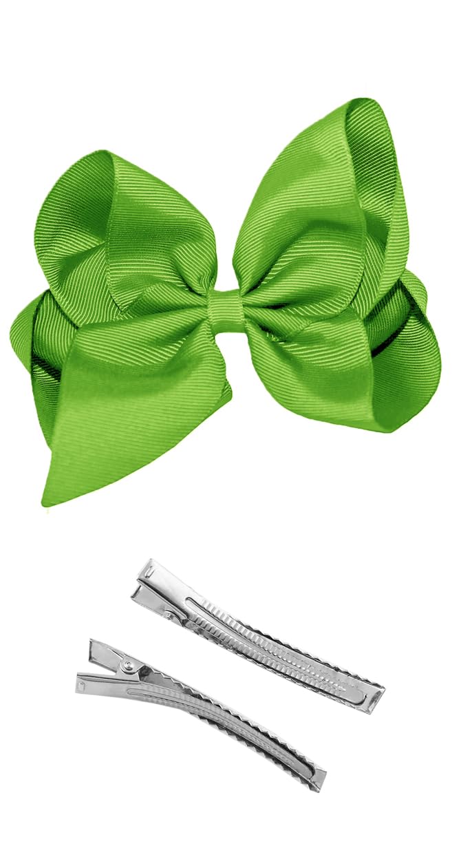 WD2U Girls 6" Classic Style Large Boutique Grosgrain Hair Bow Alligator Clip Apple Green