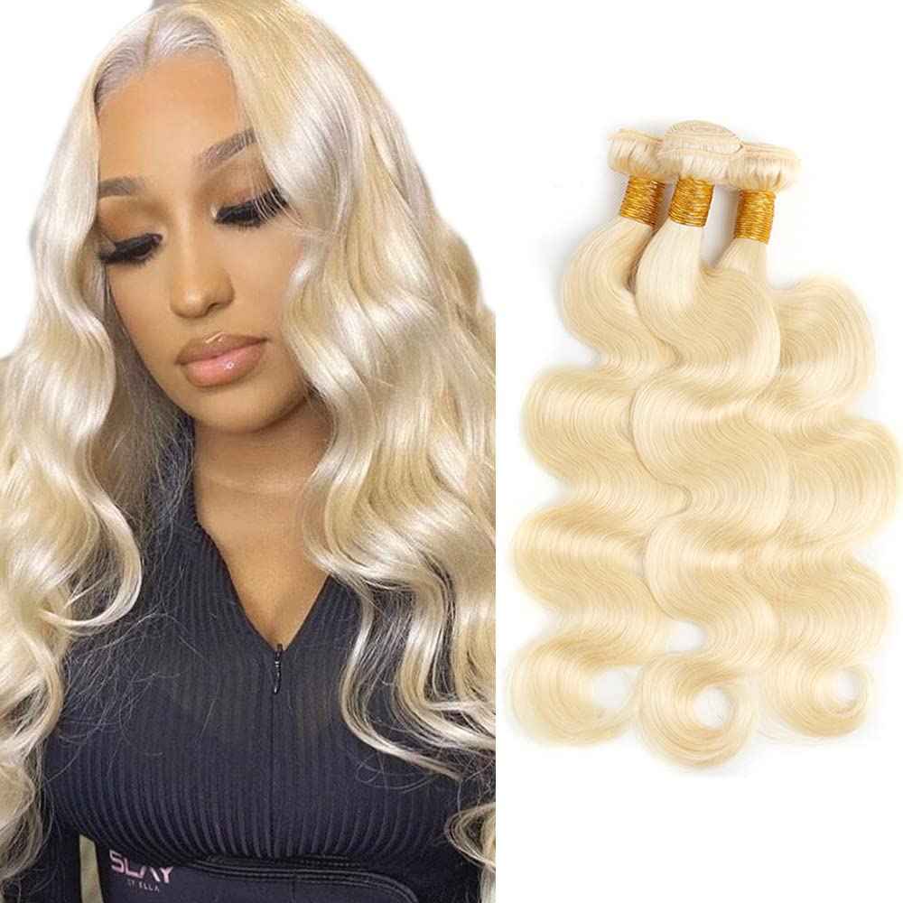 613 Body Wave Bundle Honey Blonde Human Hair 3 Bundles 100% Unprocessed Virgin Brazilian Double Weft Hair Extensions Blonde Color 8 10 12 Inch For Women
