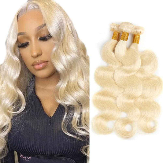 613 Body Wave Bundle Honey Blonde Human Hair 3 Bundles 100% Unprocessed Virgin Brazilian Double Weft Hair Extensions Blonde Color 8 10 12 Inch For Women