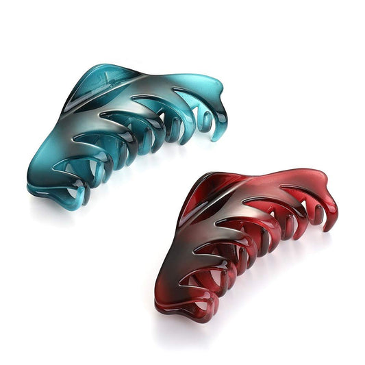 Liasun Pack of 2 Premium Hair Claw Clip, Medium Strong Holding Power Hair Clips Clamps, Delicate Hair Grip for Women and Girls Hair Barrettes for Medium or Long hair (Blue+Wine Red)