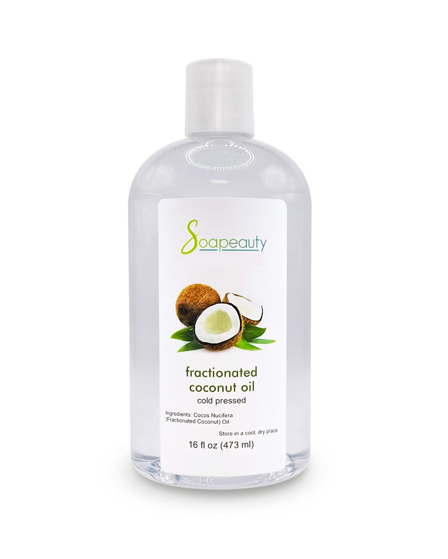 Soapeauty FRACTIONATED COCONUT OIL Cold Pressed Refined | 100% Natural Available in Bulk | Carrier for Essential Oils, Face, Skin, Hair Moisturizer, Soap Making | 16 fl oz