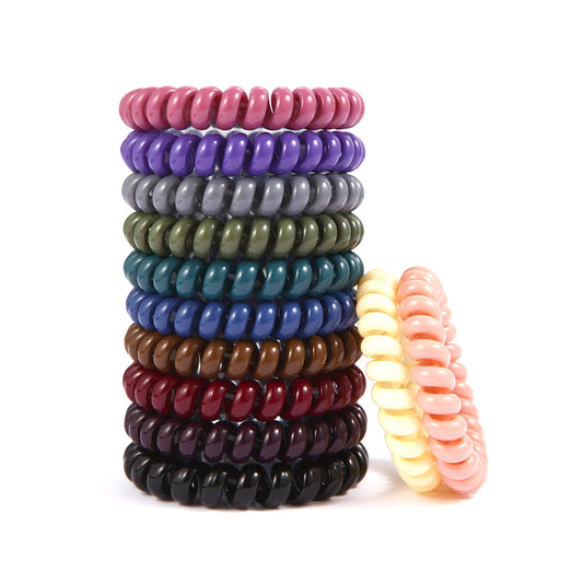 Spiral Colorful Elastic Hair Ties, Traceless Phone Cord Coils, Waterproof Ponytail Holders for Women and Girls, Multicolor 12PCS