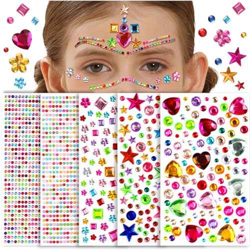 YGDZ 2000Pcs Gems Stickers, Self Adhesive Rhinestones Jewels Stickers for Crafting, Face Gems for Kids, Acrylic Bedazzled Diamond, Stick on Jewels for Crafts, Cheer Pins, Makeup