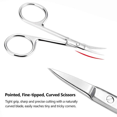 2 Pack Cuticle Scissors and Grooming Scissors Extra Fine for Manicure and Pedicure, Curved Blade Precise Pointed Tip Grooming Kit for Eyebrow, Eyelash, Trim Nail and Dry Skin