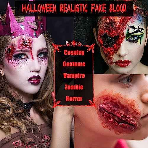 BOBISUKA 3PCS Halloween Fake Blood Makeup Kit - Coagulated 1.41oz + Spray 1.76oz + Dripping 1.76oz, Realistic Washable SFX Makeup for Zombie Monster Mouth Clothes Dress Up