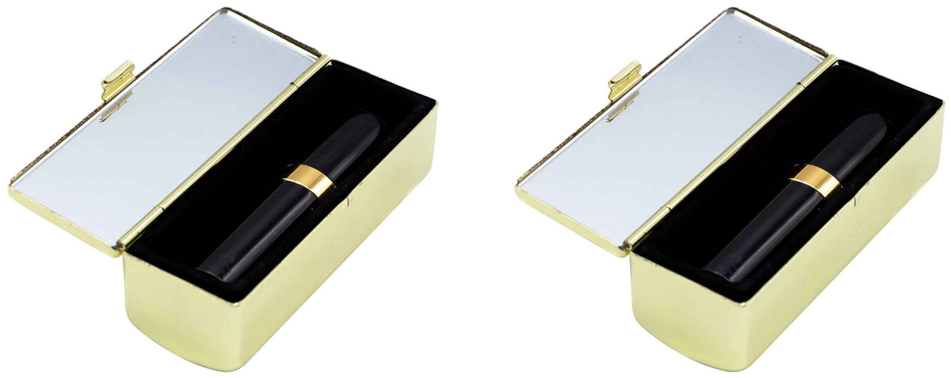 Stephanie Imports Set of 2 Rectangular Vintage Lipstick Cases With Glass Mirror (Gold Drops)