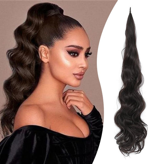 DORILA Ponytail Extension Flexible Wrap Around Ponytail Hair Extensions 32 Inch Long Curly Pony Tails Hair Extensions Wavy Hair Ponytails Hairpieces For Women Daily Use (2#(Natural Black))