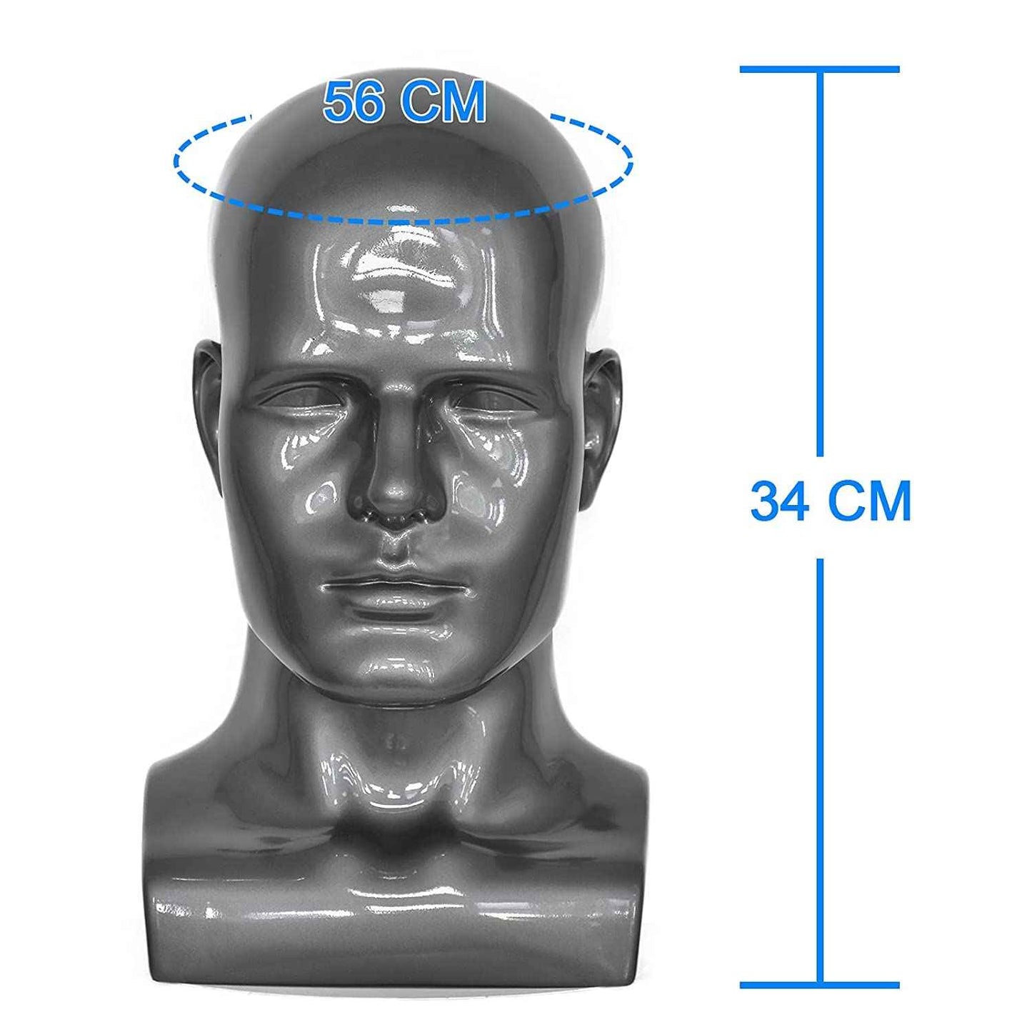 FLWAI PVC Silver Grey Male Mannequin Head Display Head Stand Wig Display Head Model Men Manikin Head Dolls for Display Headset, Headphone, Game Console, Hats, Wigs Jewellery (Silver Grey)