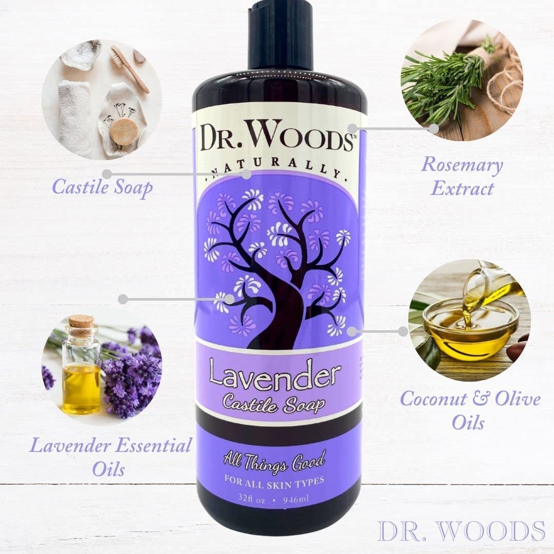 Dr. Woods Pure Relaxing Lavender Liquid Castile Soap, 32 Ounce (Pack of 3)