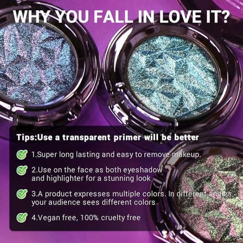 Chameleon Glitter Eyeshadow,Color Shift High Pigment Single Eyeshadow, Smooth Blendable Formula for Party & Evening Looks, Vegan & Cruelty-Free#01