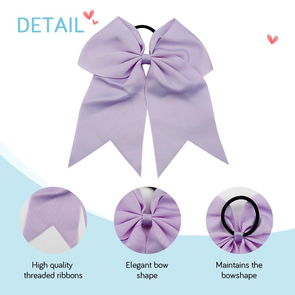 Large Cheer Bows for Cheerleaders Light Purple Hair Bows for Girls Softball Hair Bows Teen Girls College Sports Elastic Ponytail Holder School Cheerleading Hair Accessories 8 Inch Bows for Girls 2 Pcs