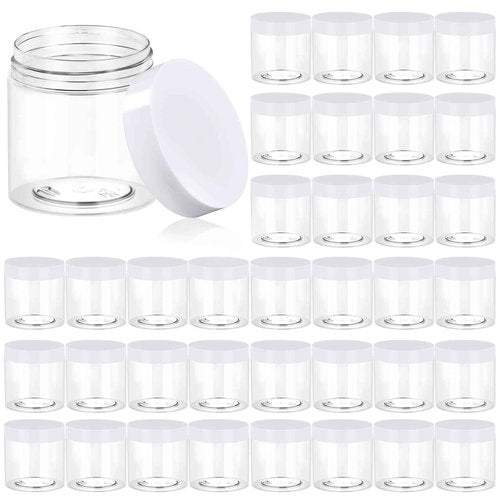 36 Pack 4 OZ Plastic Jars Round Clear Cosmetic Container Jars with White Lids, Eternal Moment Plastic Slime Jars for Lotion, Cream, Ointments, Makeup, Eye shadow, Samples, Potravel Storage