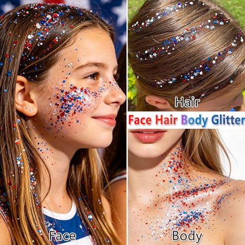 BliBling Patriotic Body Glitter Stick Red White & Blue 4th of July, World Cup 2026, Soccer Fan Makeup